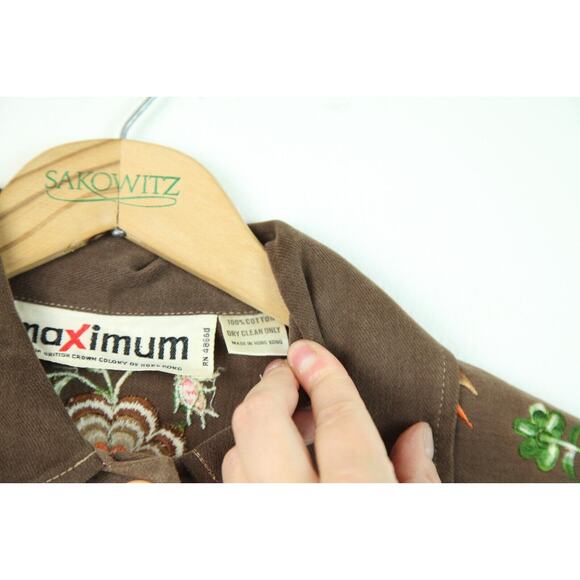 Vintage 70s XS Belted Jacket Brown Floral Embroidered Western Hippy Retro Boho - Picture 11 of 14